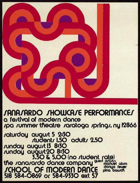 Poster for “Nachnull (After Zero)” and “PHILIPS 836 887 DSY” by Pina Bausch, “Sextetrahedron” by Manuel Alum and “The Myth” by Paul Sanasardo in New York and Saratoga, NY, 08/05/1972 – 08/20/1972