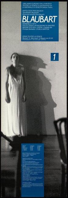 Plakat zu „Blaubart.  Beim Anhören einer Tonbandaufnahme von Béla Bartóks Oper »Herzog Blaubarts Burg«“ von Pina Bausch in Venedig, 14.05.1985–15.05.1985