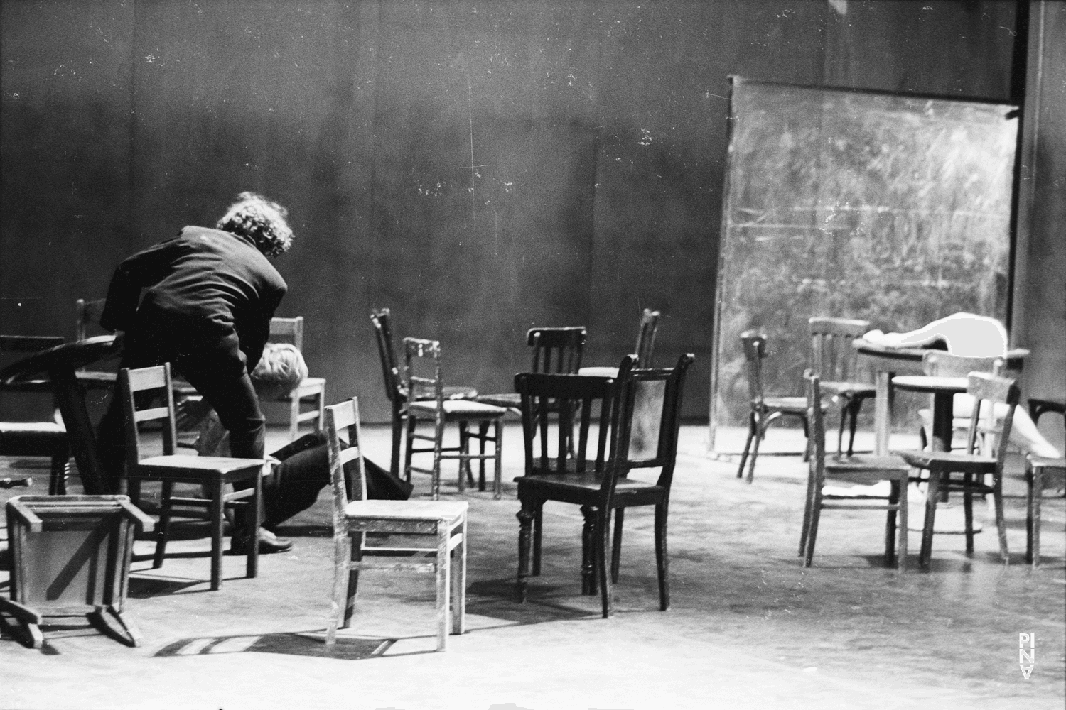 Rolf Borzik, Dominique Mercy and Malou Airaudo in “Café Müller” by Pina Bausch
