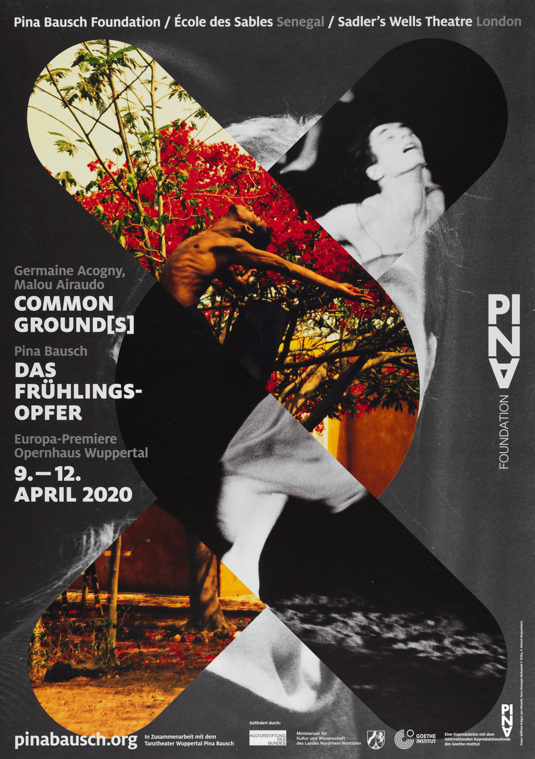 Affiche de « Le Sacre du printemps » de Pina Bausch et « common ground[s] » de Malou Airaudo et Germaine Acogny à Wuppertal, 9 avr. 2020 – 12 avr. 2020