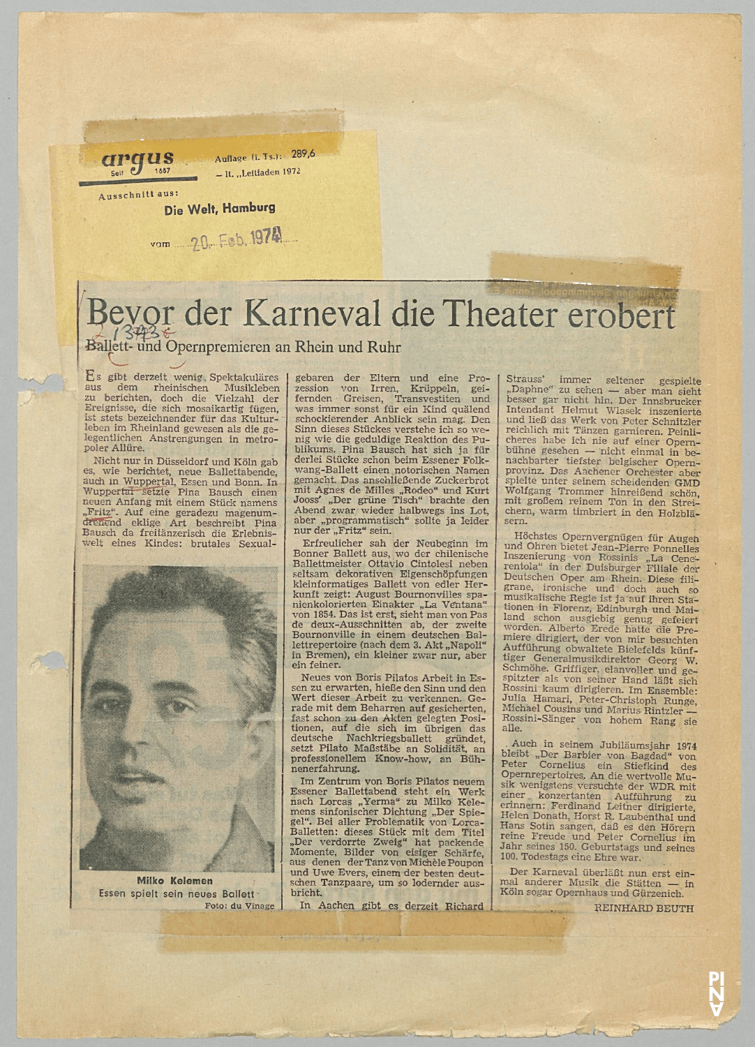 Bevor der Karneval die Theater erobert – Reinhard Beuth, Die Welt Hamburg