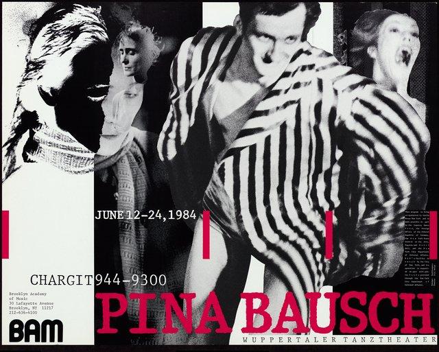 Affiche de « 1980 – Une pièce de Pina Bausch », « Auf dem Gebirge hat man ein Geschrei gehört (Sur la montagne, on entendit un hurlement) », « Barbe-Bleue. En écoutant un enregistrement sur bande magnétique de l’opéra de Béla Bartók « Le Château de Barbe-Bleue » », « Café Müller » et « Le Sacre du printemps » de Pina Bausch à Wuppertal et New York, 12 juin 1984 – 24 juin 1984