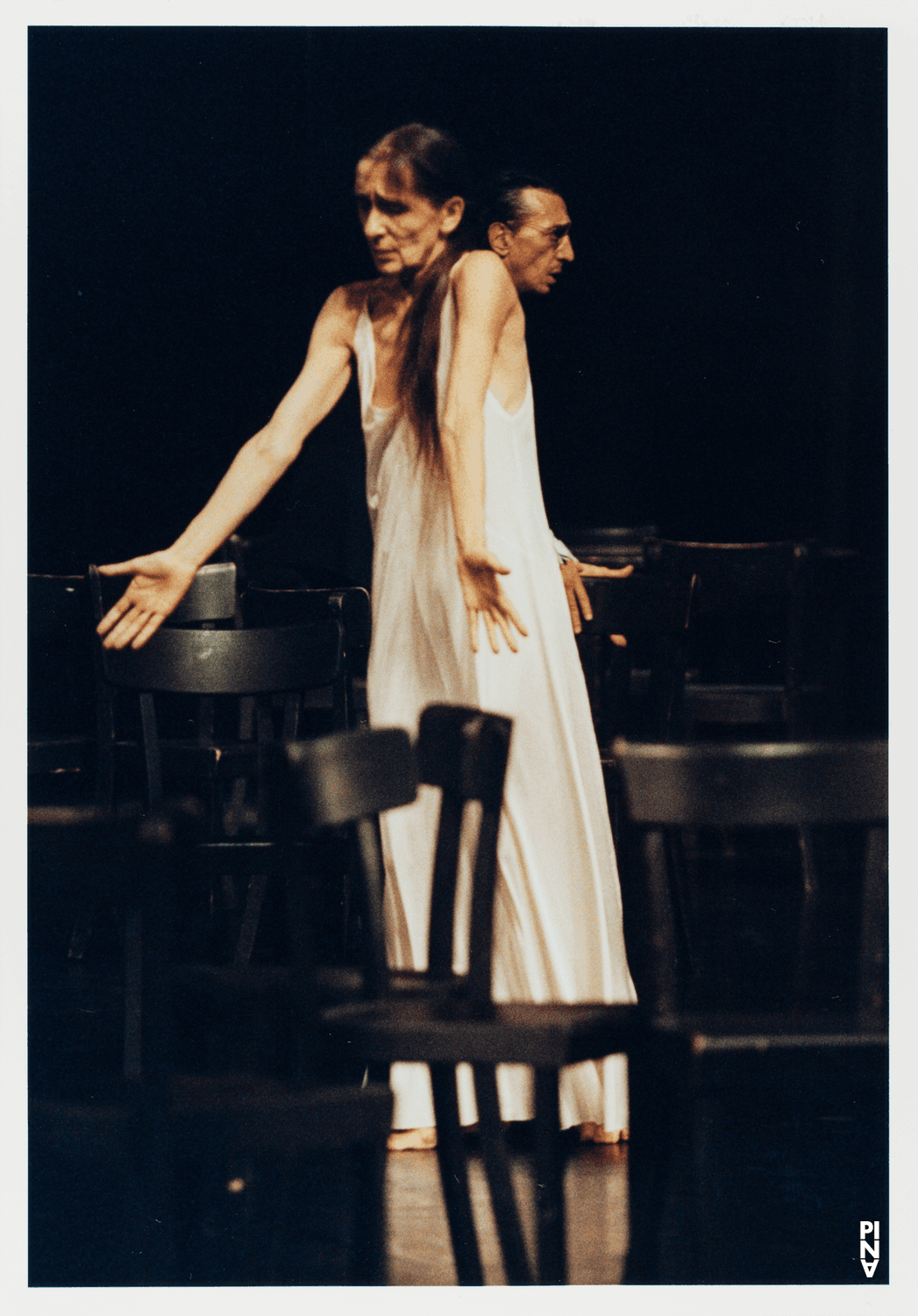 Pina Bausch and Jean Laurent Sasportes in “Café Müller” by Pina Bausch