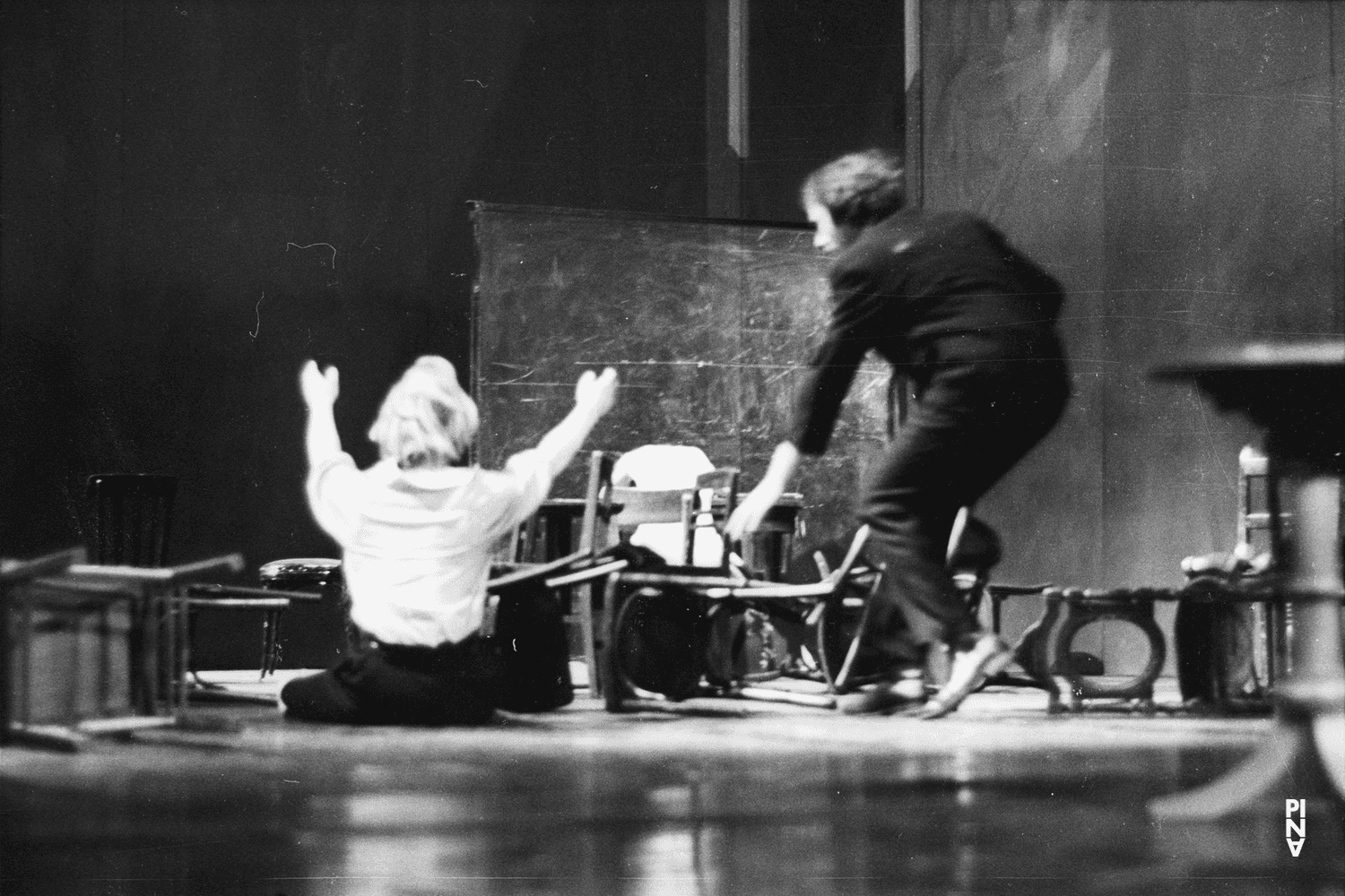 Rolf Borzik, Dominique Mercy and Malou Airaudo in “Café Müller” by Pina Bausch
