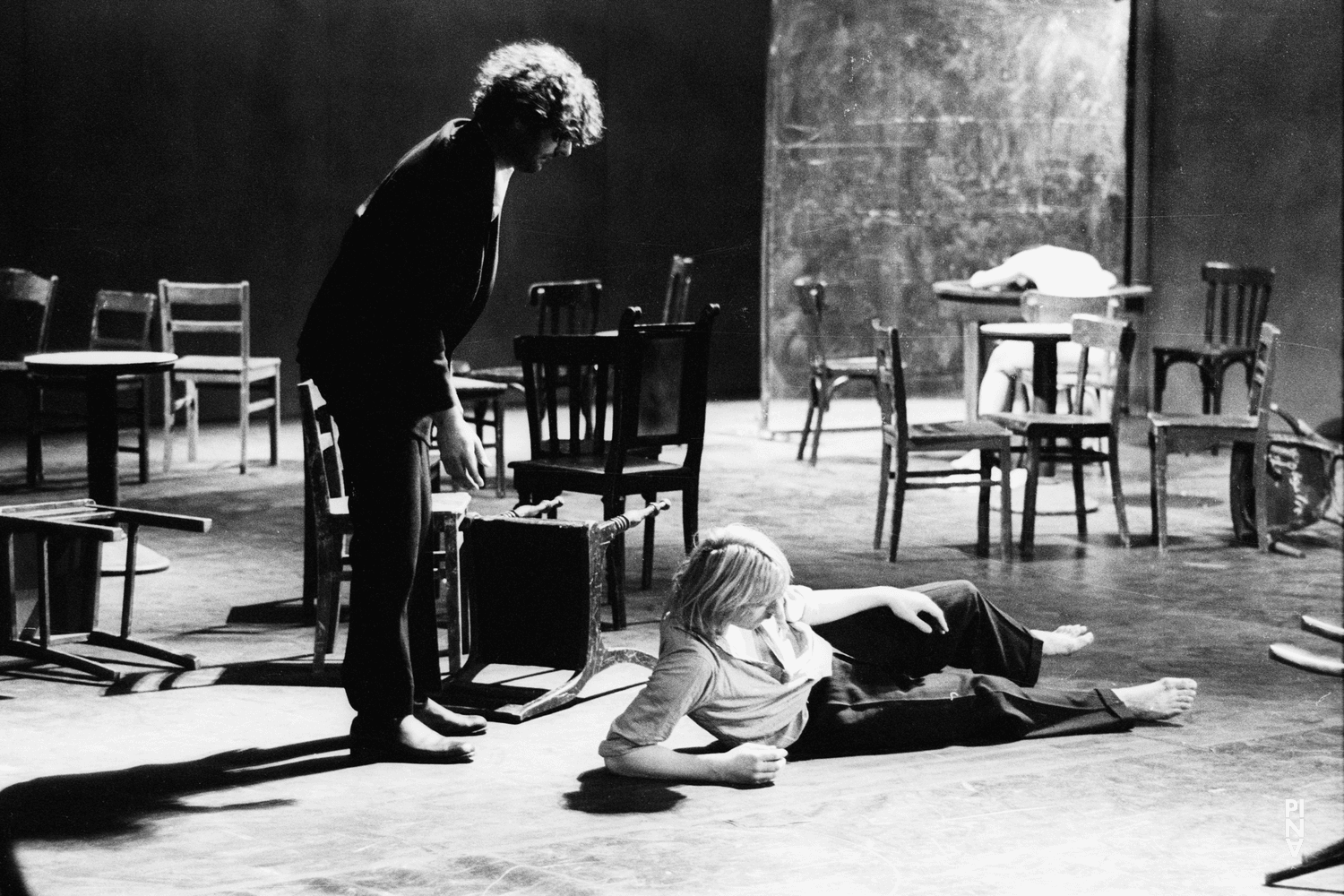 Rolf Borzik, Dominique Mercy and Malou Airaudo in “Café Müller” by Pina Bausch