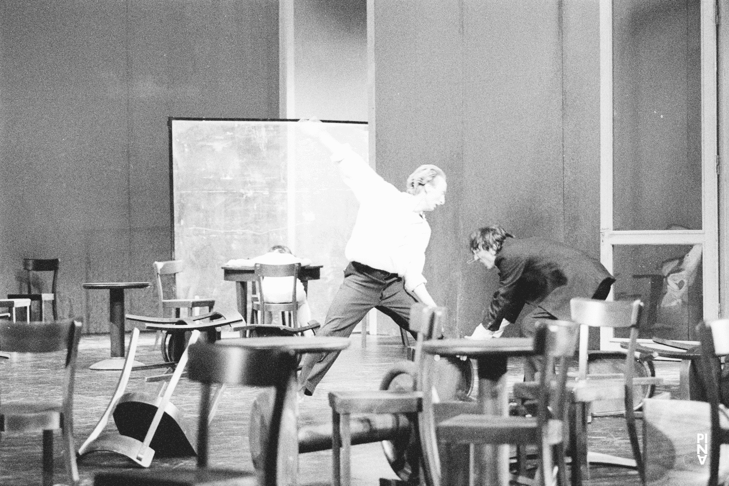 Dominique Mercy, Jean Laurent Sasportes and Malou Airaudo in “Café Müller” by Pina Bausch