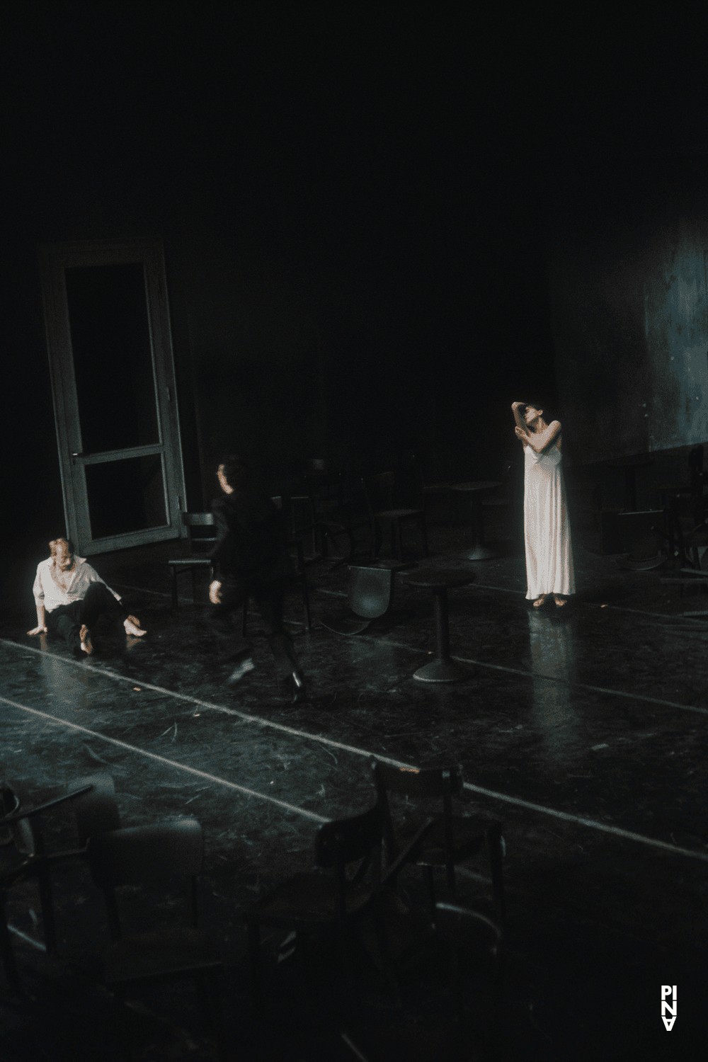 Jean Laurent Sasportes, Pina Bausch and Dominique Mercy in “Café Müller” by Pina Bausch
