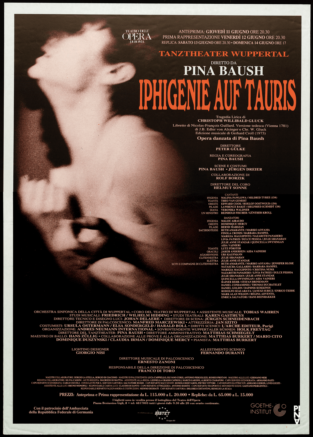 Plakat zu „Iphigenie auf Tauris“ von Pina Bausch in Rom, 12.06.1992–14.06.1992