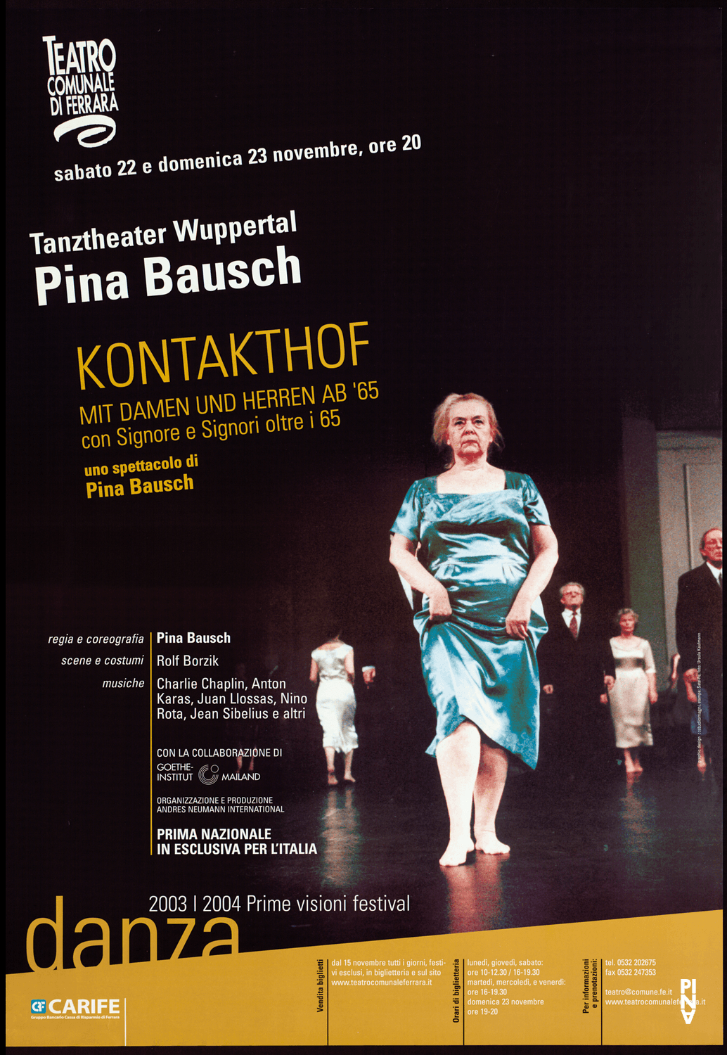 Poster for “Kontakthof. With Ladies and Gentlemen over 65” by Pina Bausch in Ferrara, 11/22/2003 – 11/23/2003
