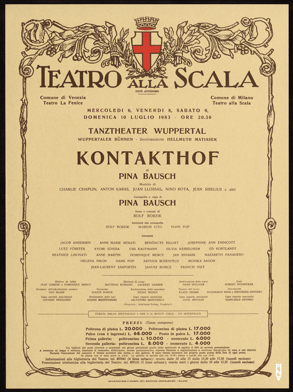 Poster for “Kontakthof” by Pina Bausch in Milan, 07/06/1983 – 07/10/1983