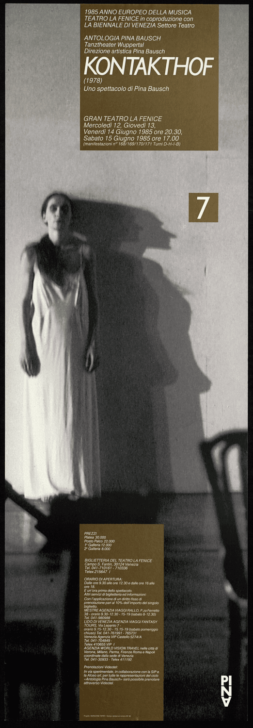 Affiche de « Kontakthof » de Pina Bausch à Rome et Venise, 12 juin 1985 – 15 juin 1985