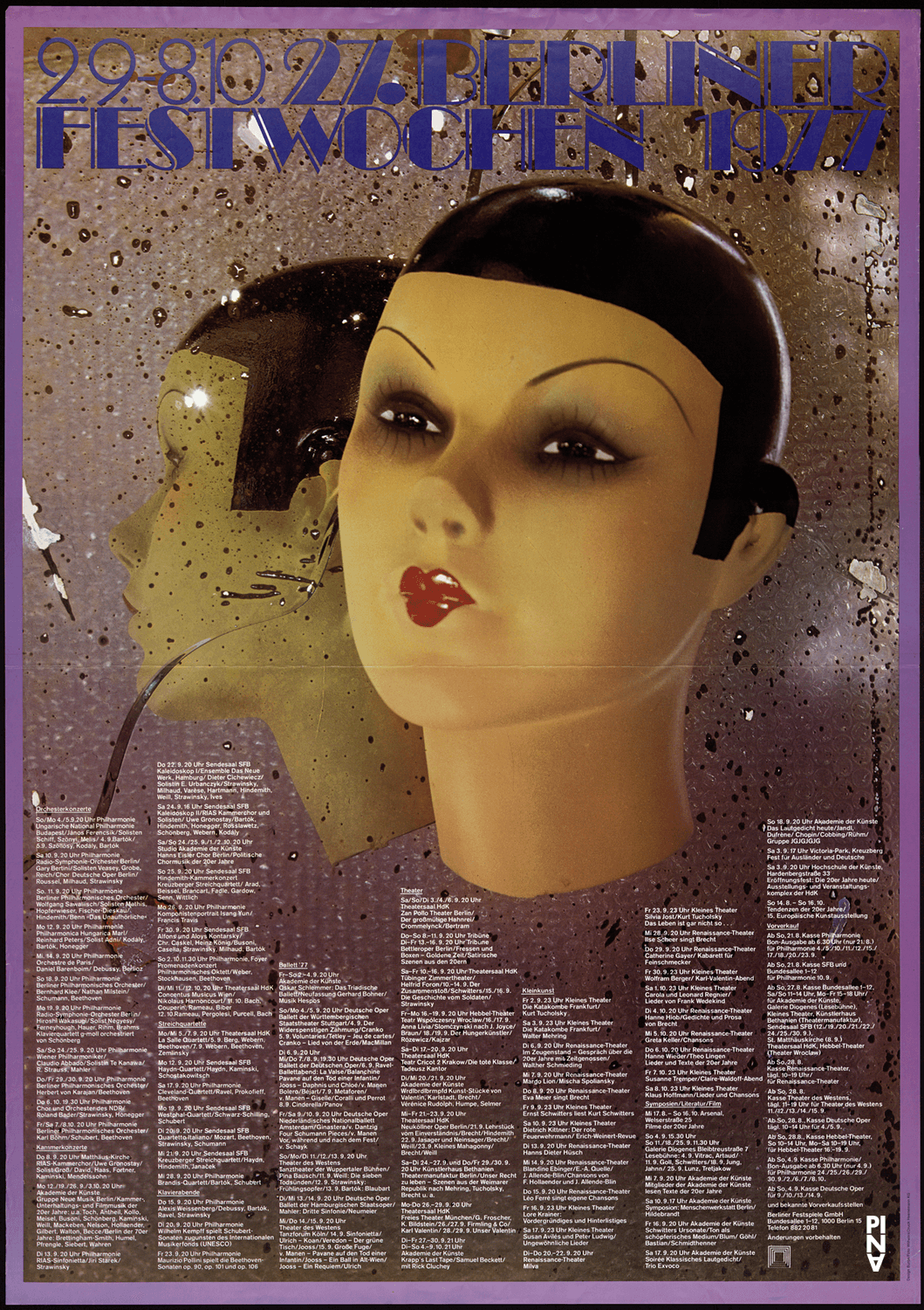 Plakat zu „Blaubart. Beim Anhören einer Tonbandaufnahme von Béla Bartóks Oper »Herzog Blaubarts Burg«“, „Das Frühlingsopfer“ und „Die sieben Todsünden“ von Pina Bausch in Berlin, 11.09.1977–13.09.1977