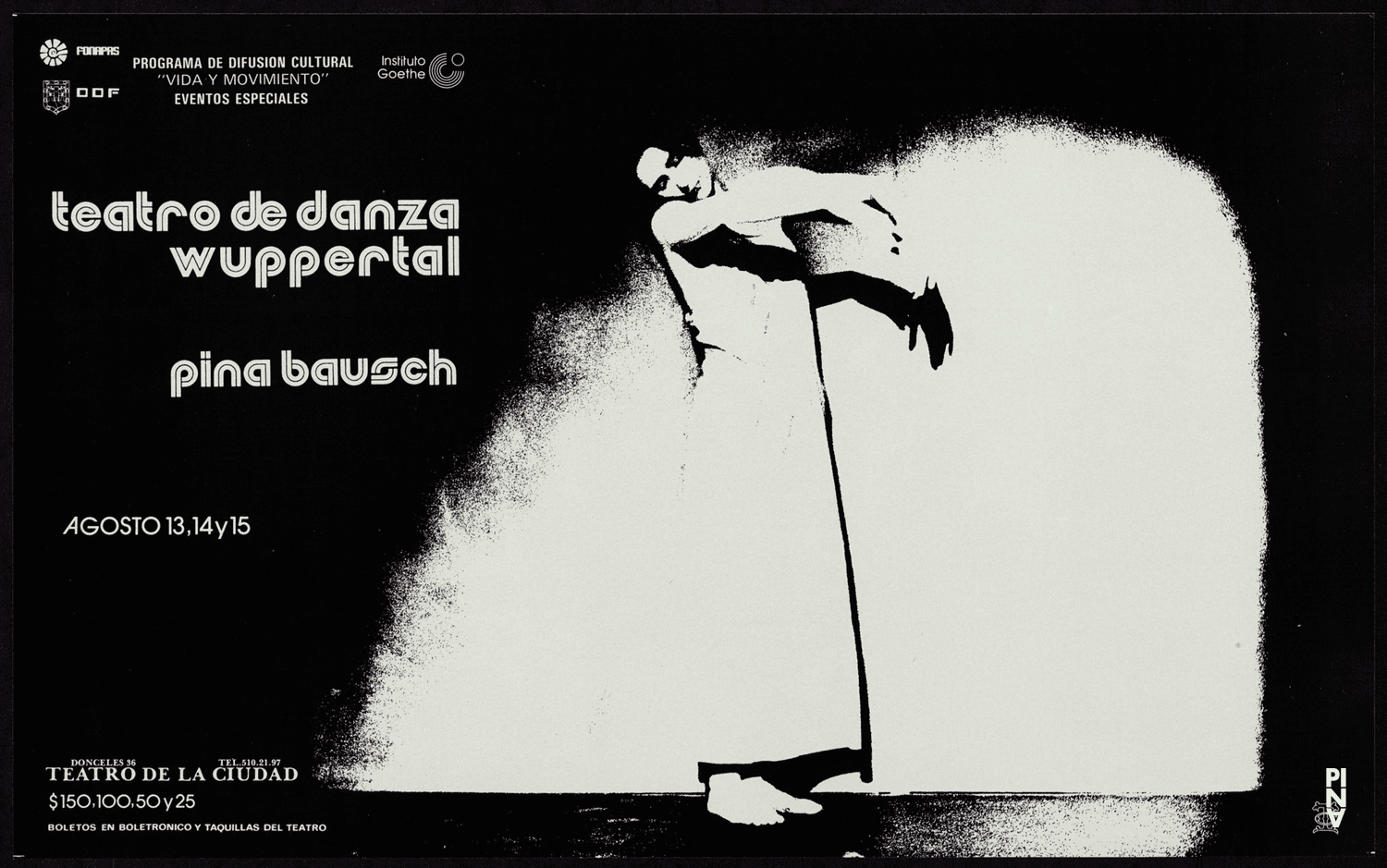 Plakat zu „Café Müller“, „Das Frühlingsopfer“ und „Kontakthof“ von Pina Bausch in Mexiko-Stadt, 13.08.1980–15.08.1980