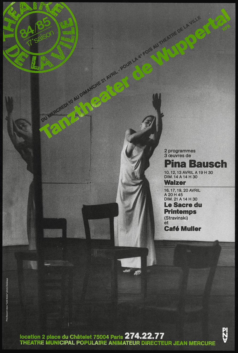Affiche de « Café Müller », « Le Sacre du printemps » et « Walzer » de Pina Bausch à Paris, 10 avr. 1985 – 20 avr. 1985