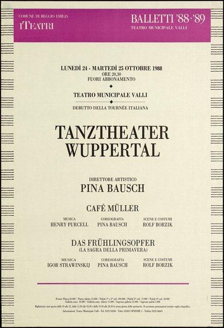 Poster for “Café Müller” and “The Rite of Spring” by Pina Bausch in Reggio nell'Emilia, 10/24/1988 – 10/25/1988