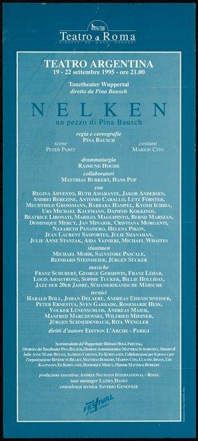 Plakat zu „Nelken“ von Pina Bausch in Rom, 19.09.1995–22.09.1995