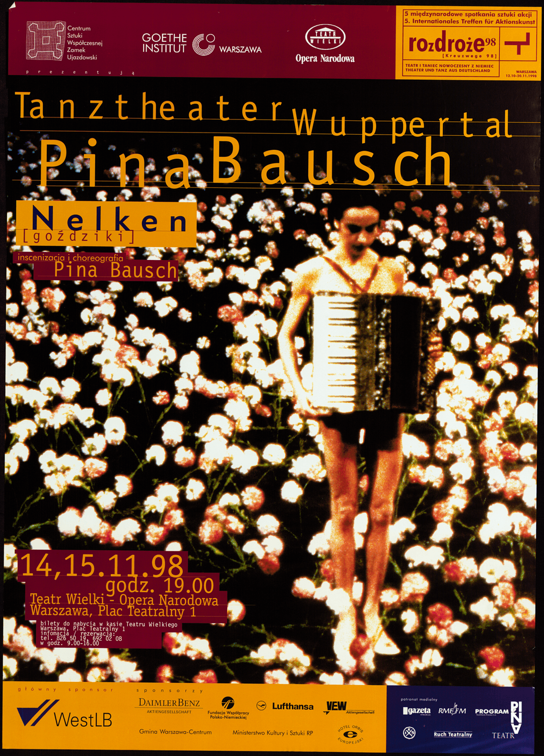 Poster for “Nelken (Carnations)” by Pina Bausch in Warsaw, 11/14/1998 – 11/15/1998