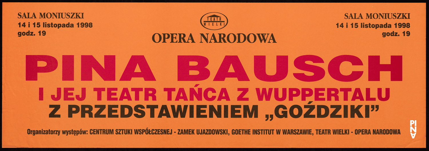 Plakat zu „Nelken“ von Pina Bausch in Warschau, 14.11.1998–15.11.1998