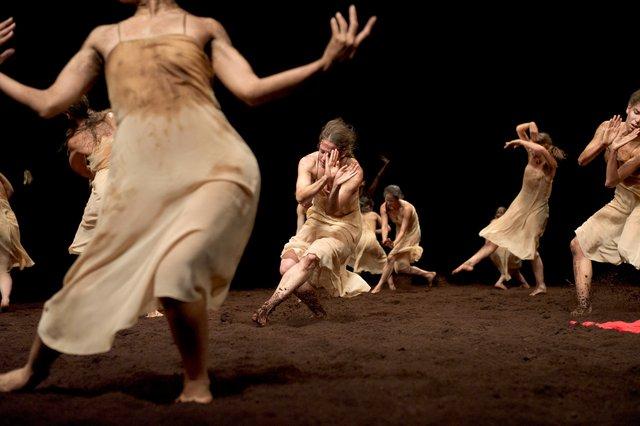 Thusnelda Mercy and Luiza Braz Batista in “The Rite of Spring” by Pina Bausch with Tanztheater Wuppertal at Opernhaus Wuppertal (Germany), Oct. 5, 2011