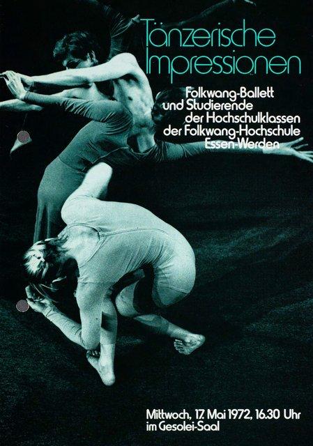 Evening leaflet for “Model für ein Mobile” by Jean Cébron, “PHILIPS 836 887 DSY” by Pina Bausch with Solo, “Aktionen für Tänzer” by Pina Bausch with Folkwangballett and “Aktionen für Tänzer” by Ivan Sertić with Ballett der Wuppertaler Bühnen in in Düsseldorf, May 17, 1972