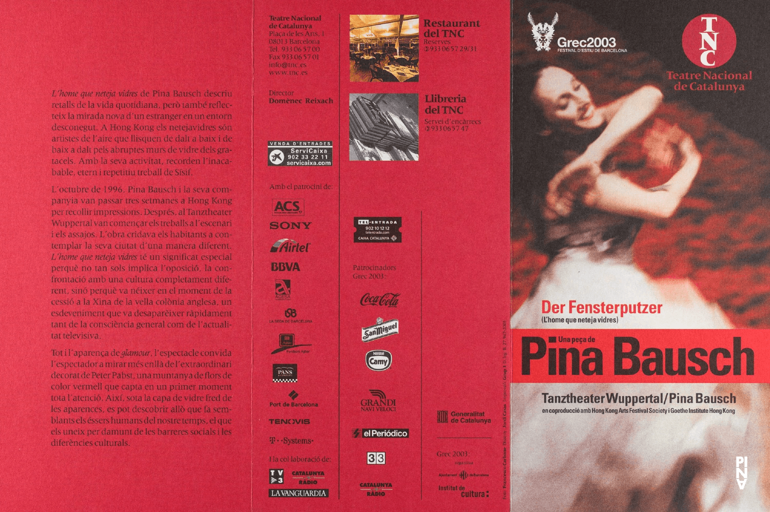 Booklet for “Der Fensterputzer (The Window Washer)” by Pina Bausch with Tanztheater Wuppertal in in Barcelona, 07/04/2003 – 07/07/2003
