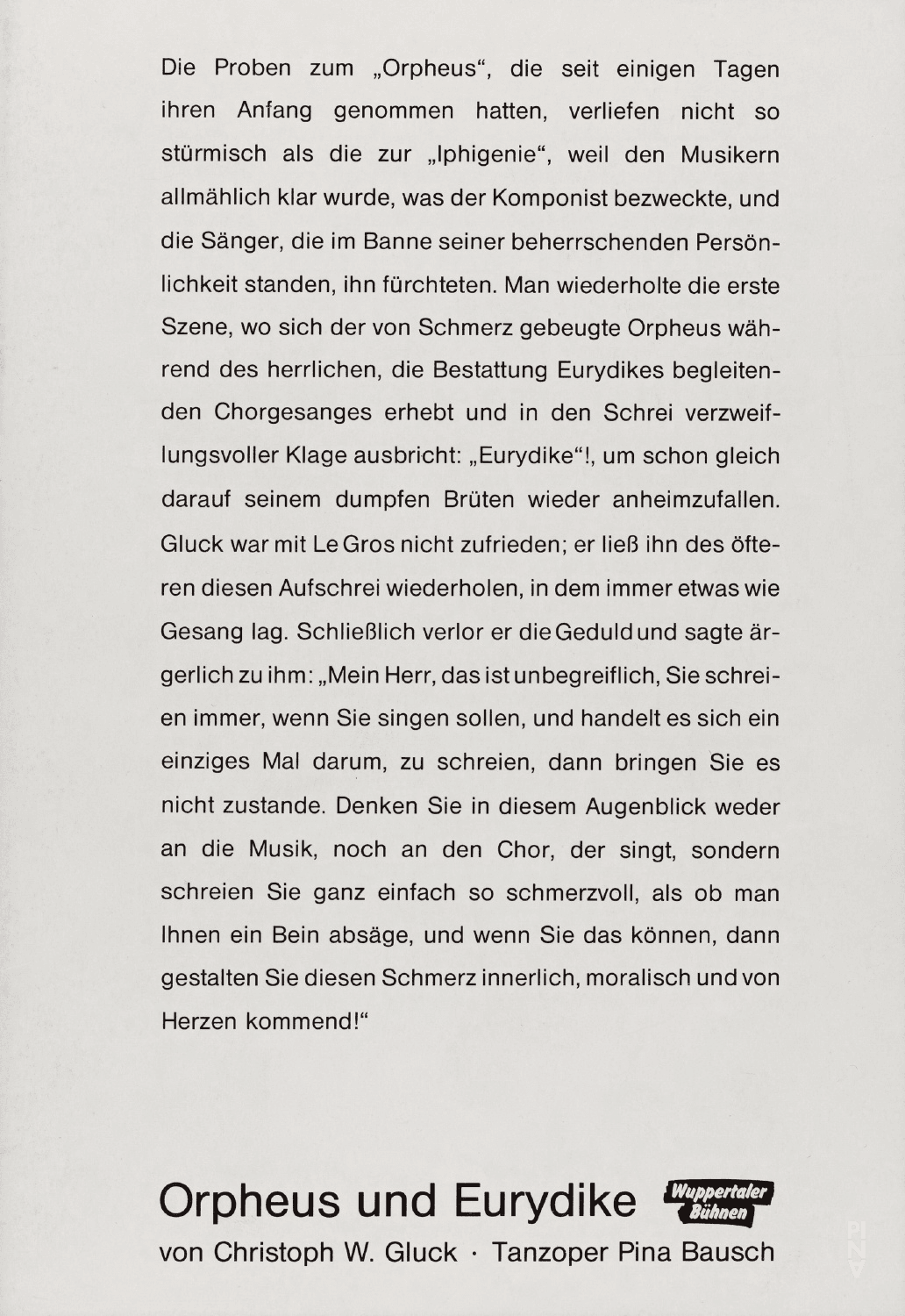 Programmheft zu „Orpheus und Eurydike“ von Pina Bausch mit Tanztheater Wuppertal in Wuppertal, 21. Dezember 1991
