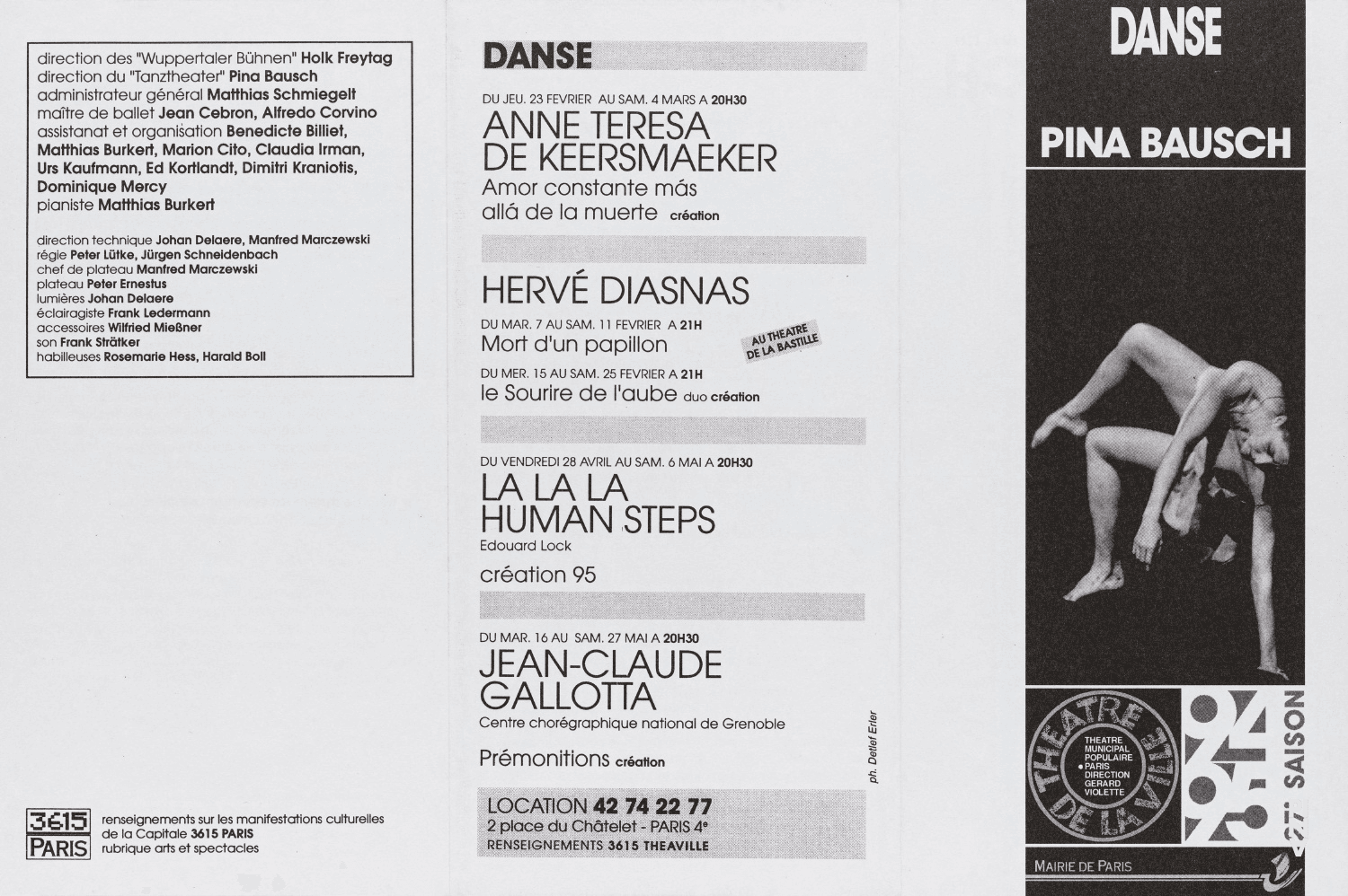 Booklet for “Ein Trauerspiel” by Pina Bausch with Tanztheater Wuppertal in in Paris, 02/08/1995 – 02/19/1995